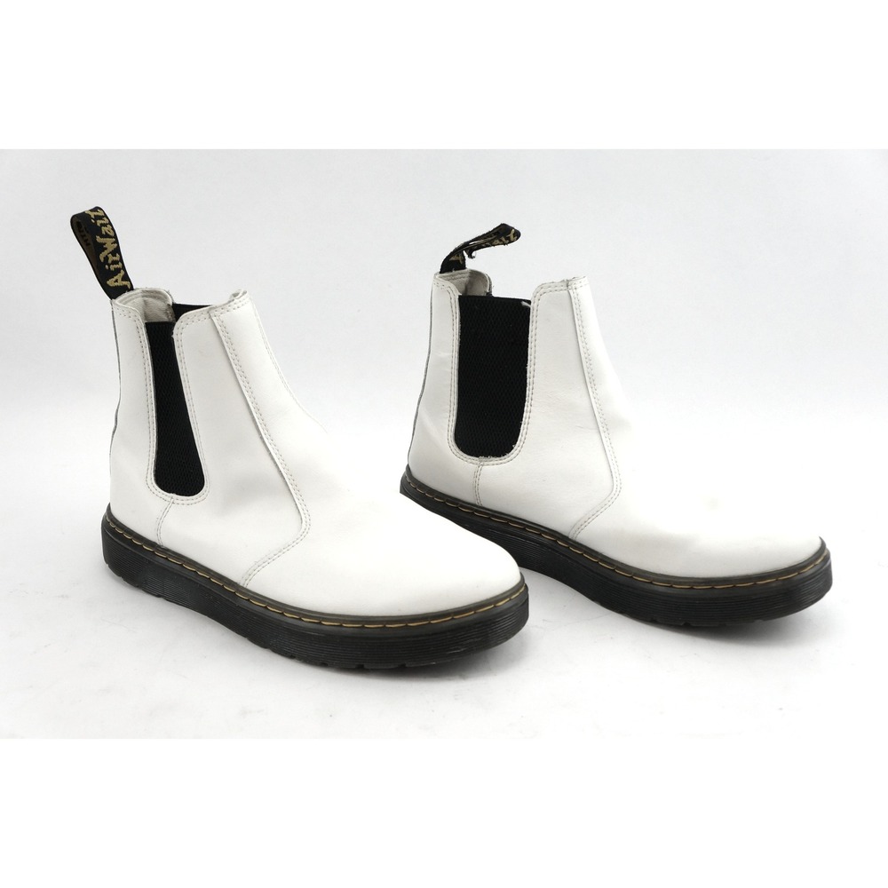 GC Dr Martens Chelsea Boots White Leather Pull On AirWair Bouncing Soles Women 8